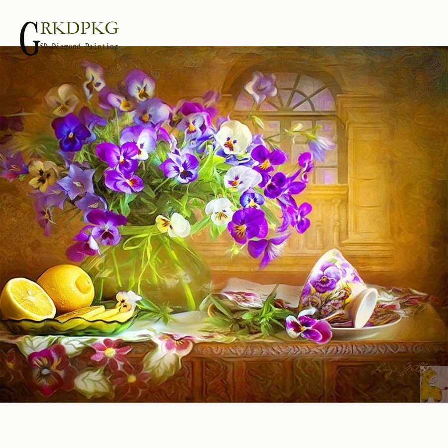 

5D Diy Full Diamond Painting Flowers and fruits Pictures Cross Stitch kits Diamond Embroidery Crystals round Diamond Mosaic gift