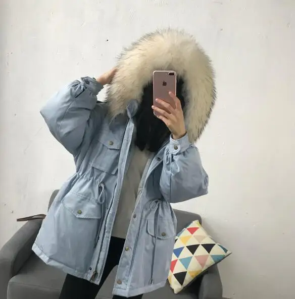 blue jacket Большой воротник из натурального меха с капюшоном зимняя куртка-пуховик на белом утином пуху женское длинное пальто теплые парки Толстая Женская верхняя одежда розовый хаки - Цвет: blue jacket