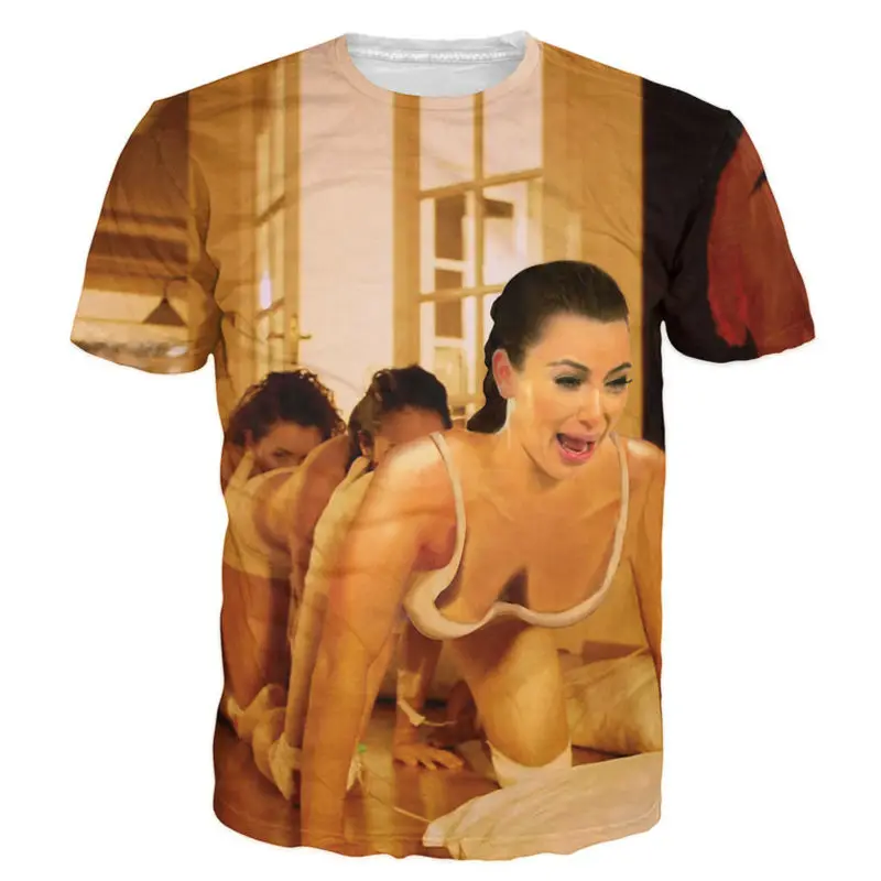 Забавные футболки с 3D-принтом Женская мода Ким Кардашьян человека Цельсия