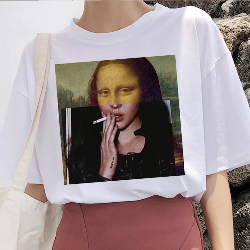 Женская уличная футболка mona lisa Юмористическая Повседневная в стиле хип хоп