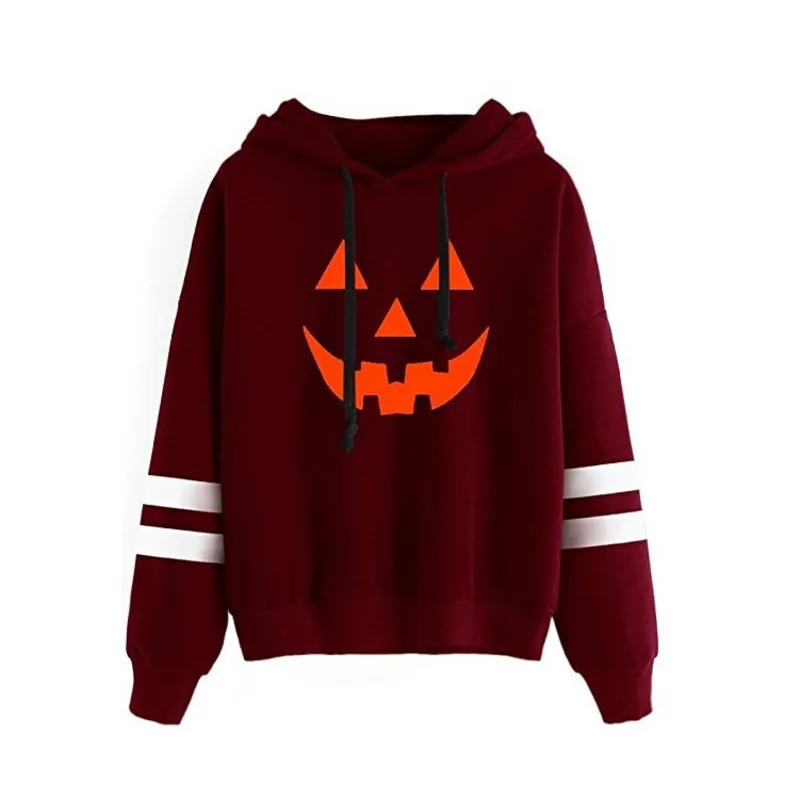 Halloween Pumpkin Printing Hoodie Autumn Stripe Long Sleeve Harajuku Drawstring Sweatshirt Sudaderas Mujer Korean Style Rz* | Женская