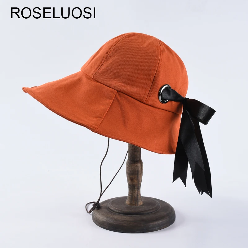 

Женская панама с бантом ROSELUOSI, однотонная Панама с широкими полями на весну и лето