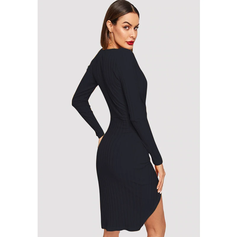 Новинка 2019 года весеннее мини-платье с глубоким v-образным вырезом и длинными