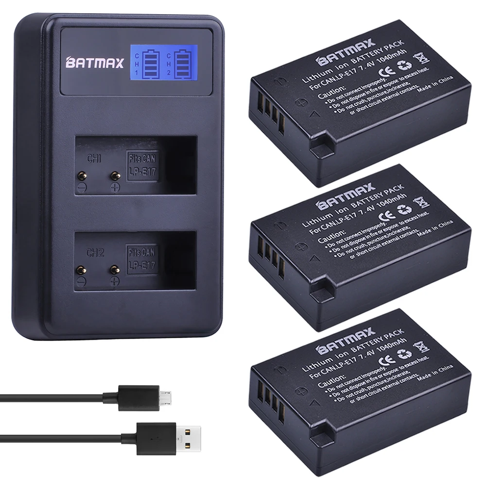 Batmax 3 шт. 7 4 в 1040 мАч LP E17 LPE17 батарея + ЖК зарядное устройство USB для Canon EOS M3 M5 M6 Rebel T6i