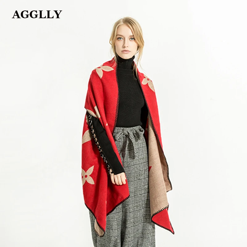 Зимние шали палантин пончо осенняя мода четырехлистный клевер Рождественская