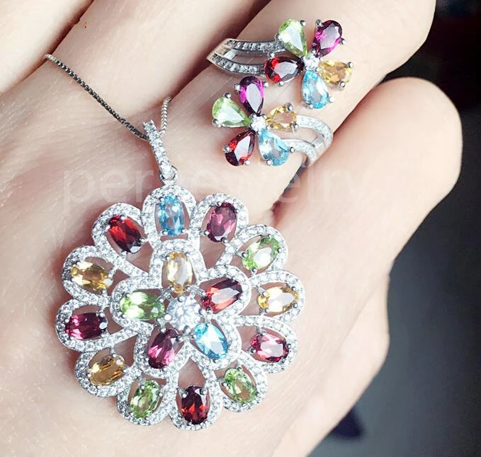 Натуральный цитрин синий топаз гранат фотосеребро 1 шт. кольцо подвеска 0 25 карат *