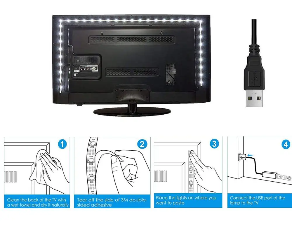 Светодиодная лента USB для телевизора SMD2835 RGB гибкая освещения смещения 1 м 2 3 4 5 RF