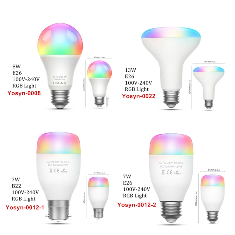 YOSYN умный светодиодный лампы 7 Вт 8 13 RGB пульт дистанционного управления