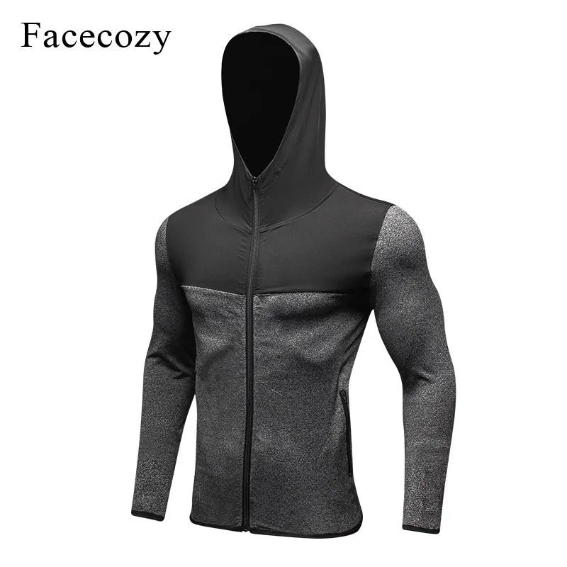 Facecozy мужская тренировочная куртка с капюшоном для бега на молнии в стиле пэчворк
