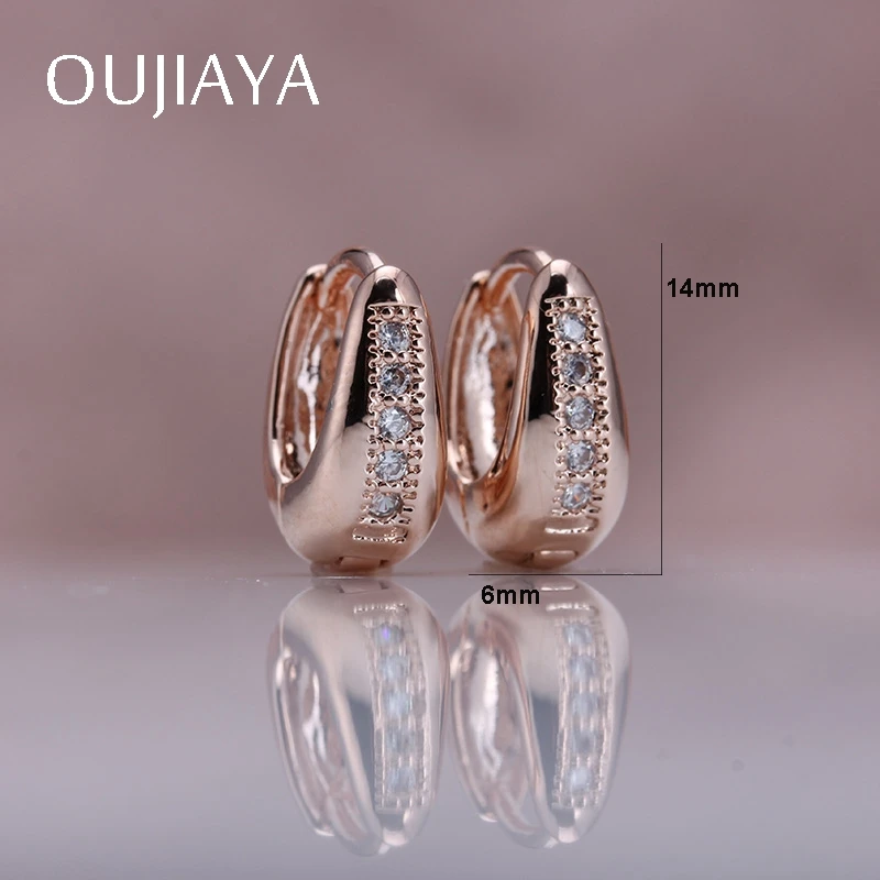 OUJIAYA Роскошные Water Drop 585 розовое золото серьги Для женщин натуральный циркон Малый