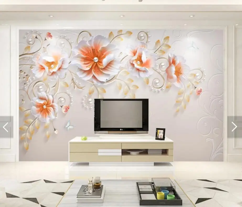 

3D Embossed Flower Wall Mural Photo Wallpaper Wall Paper Contact Paper Floral Murals Papel De Parede Painting Wall Decorative
