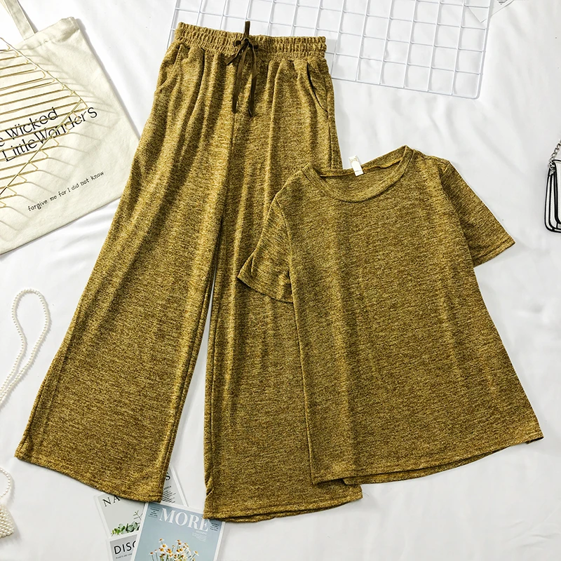 Женский костюм из двух предметов новинка 2019 Свободная трикотажная футболка +