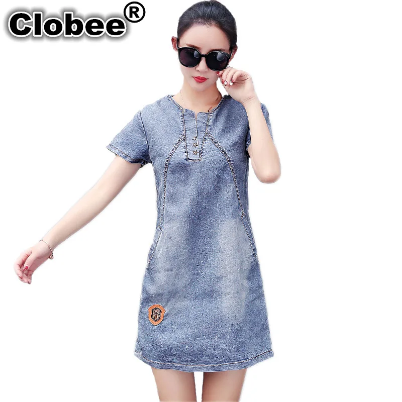 Женское джинсовое платье с коротким рукавом серое винтажное свободного покроя
