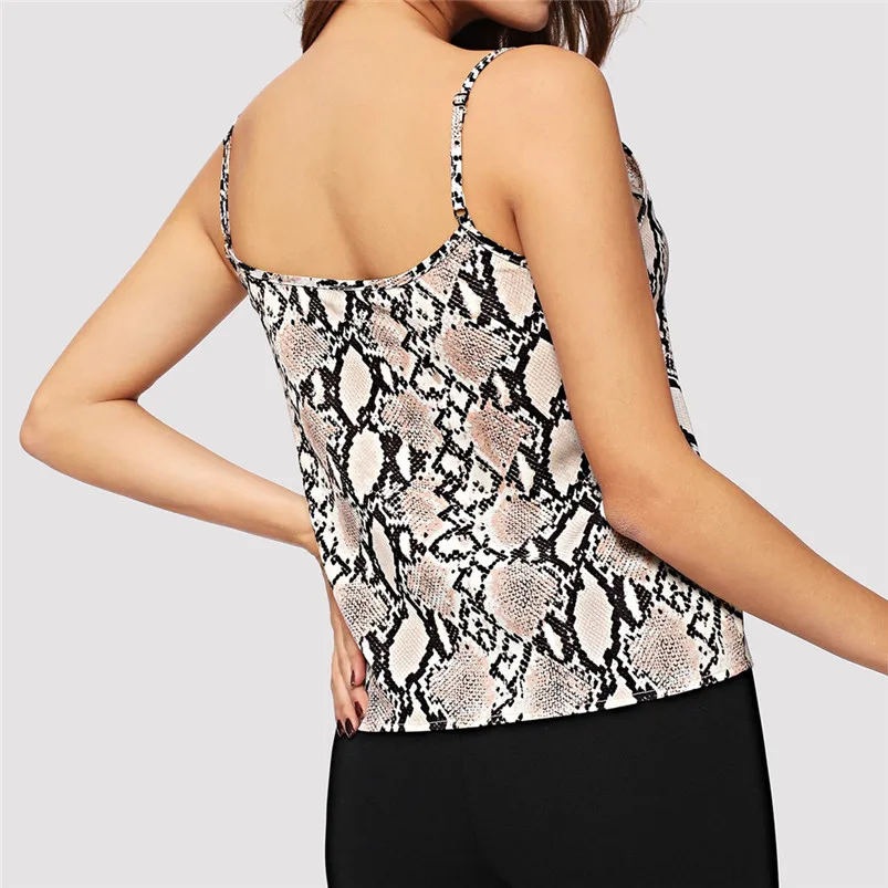 Женский топ с v образным вырезом и принтом змеиной кожи повседневный укороченный