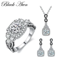 black awn silver color fashion jewelry sets trendy engagement sets ringearringnecklace for women ptr152