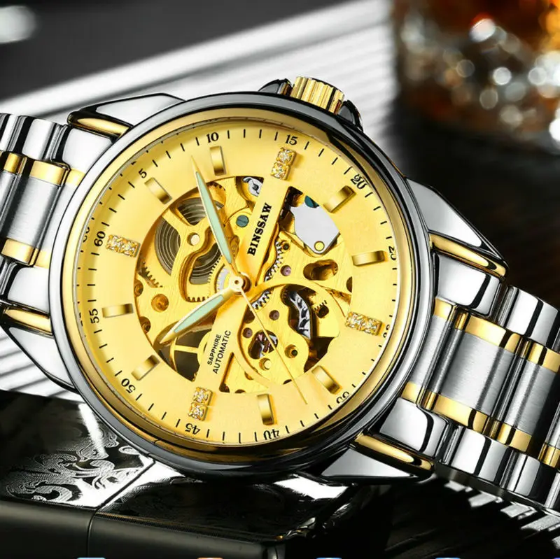 BINSSAW Оригинал Luxus Marke Edelstahl Mode Manner Uhr Automatische Mechanische Wasserdicht Skeleton Business Sport | Наручные