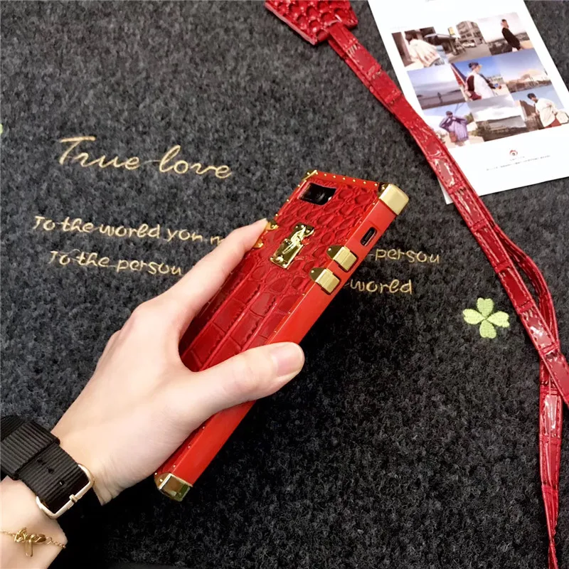 Чехол с квадратным покрытием для iPhone 8 7 Plus XS Max XR кожаный чехол крокодиловым