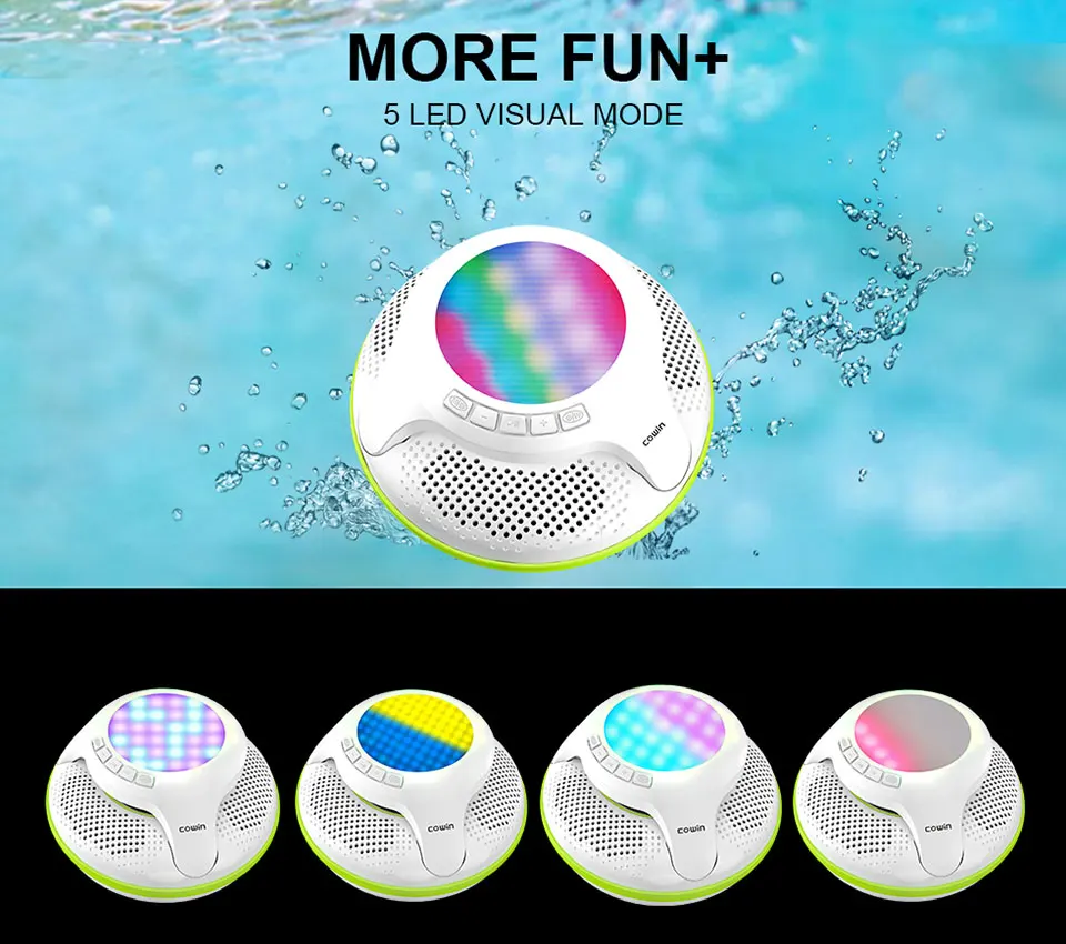 Cowin Swimmer IPX7 водонепроницаемый портативный Bluetooth динамик мини беспроводной Душ сабвуфер стерео светильник светодиодный громкоговоритель для телефона
