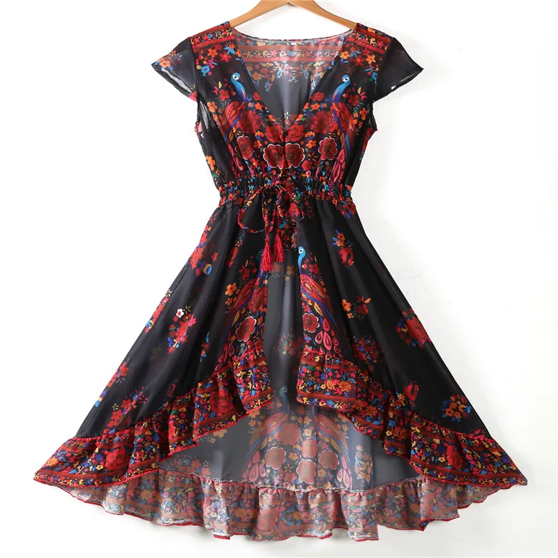 Осеннее Сексуальное Женское цветочное летнее пляжное Бохо вечернее длинное