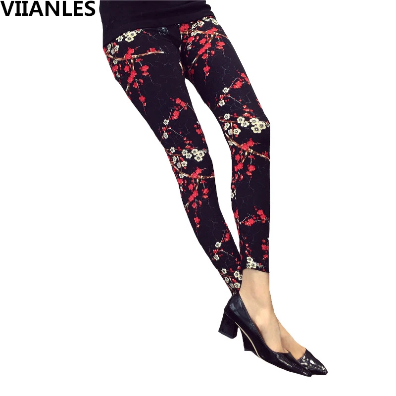 VIIANLES Print Flower Leggings Sexy Legins Push Up Plaid Fashion Summer New Women Fitness Leggin High Waist