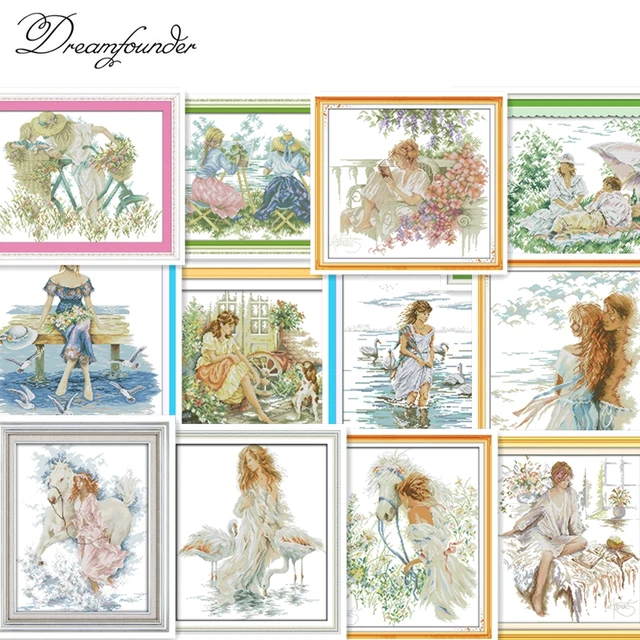 The girl walk with her horse cross stitch kit people 14ct 11ct count print canvas stitches embroidery DIY handmade needlework 1