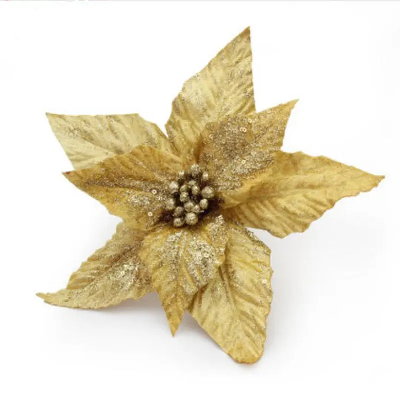 10 шт./лот,, Рождество, 24 см, искусственные цветы, блестящие, Poinsettia, украшения для дома, фестивали, украшения для рождественской елки, вечерние принадлежности