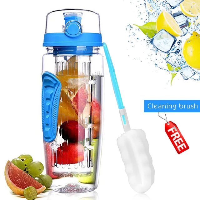 Blue Бутылка для заварки фруктов 1000 мл Свободная вода BPA+ бутылки Спортивная бутылка многоразовые с откидной крышкой посуда для напитков туристический подарок товары для взрослых - Цвет: Blue