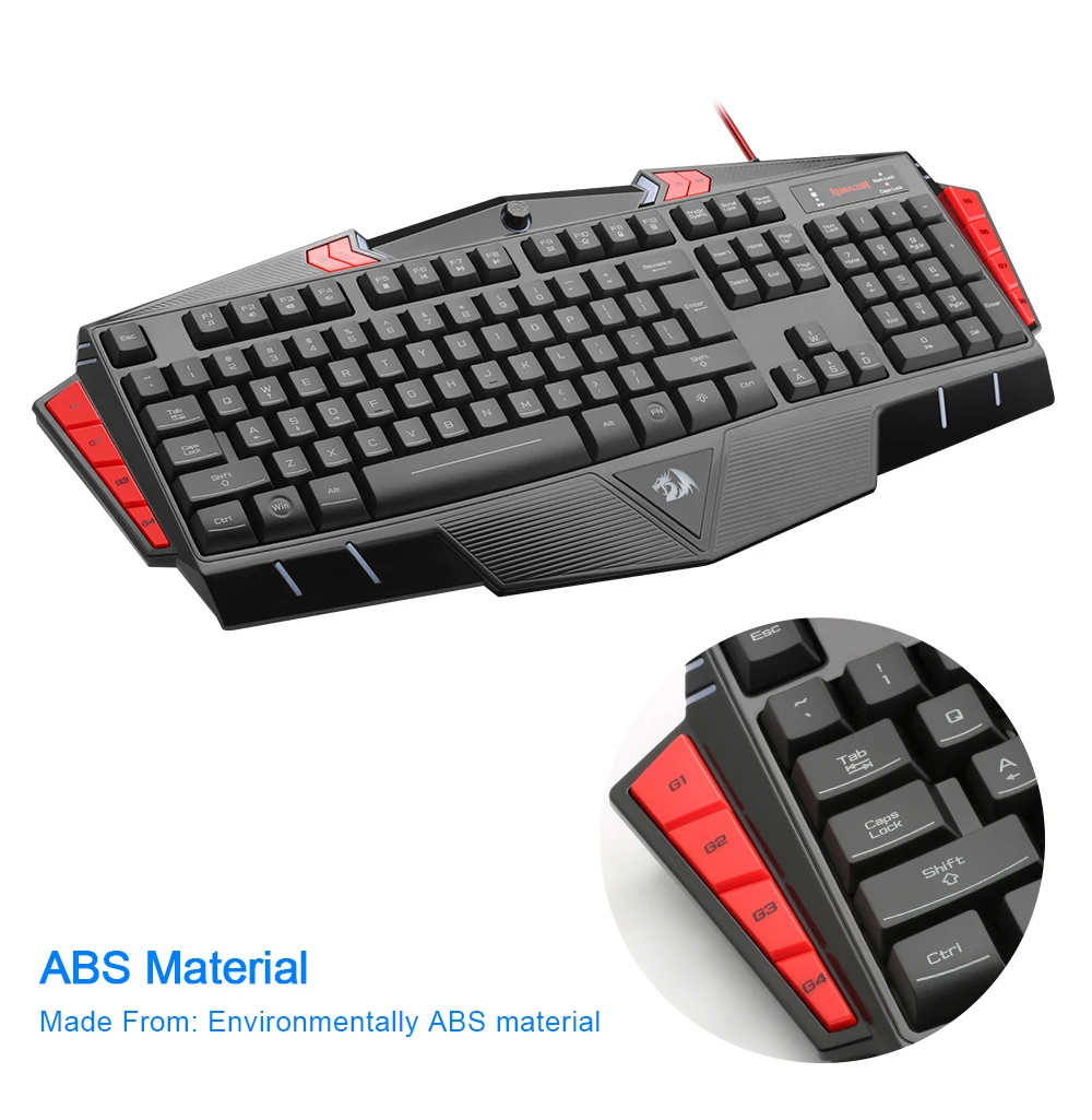 Redragon K501 USB игровая Мембранная Клавиатура эргономичный 7 цветов светодиодный подсветка клавиш полный ключ анти-ореолы 104 проводной компьютер PC gamer