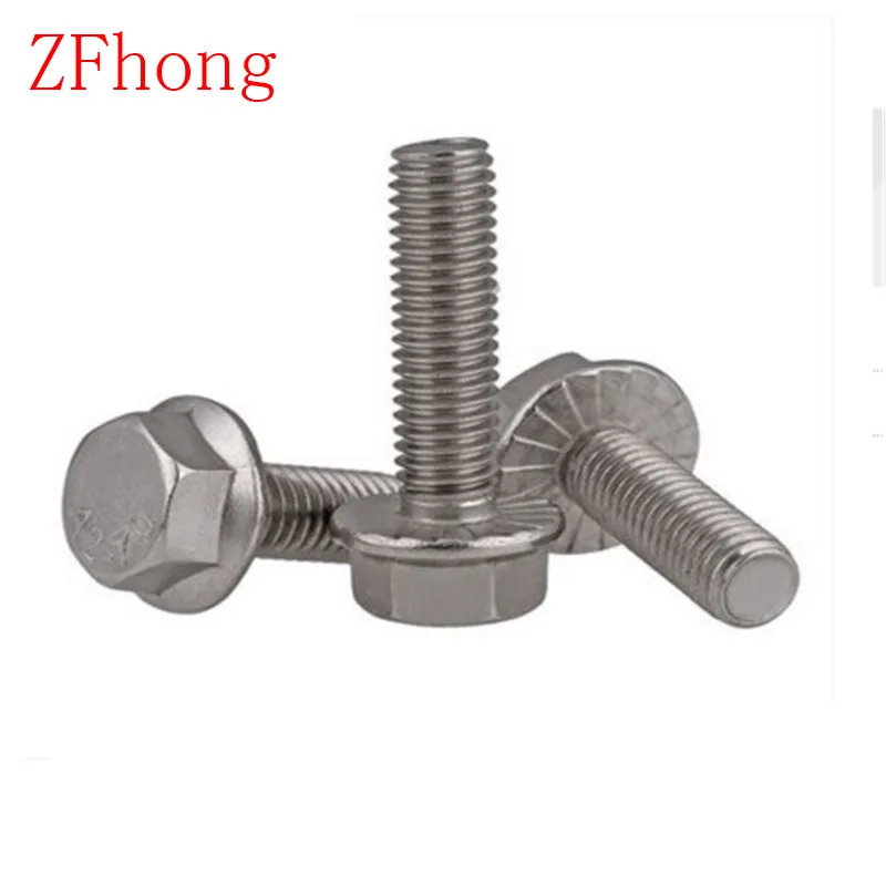 

100pcs/lot DIN6921 M4*8/10/12/16/ Stainless steel hex flange bolt serrated flanged bolt