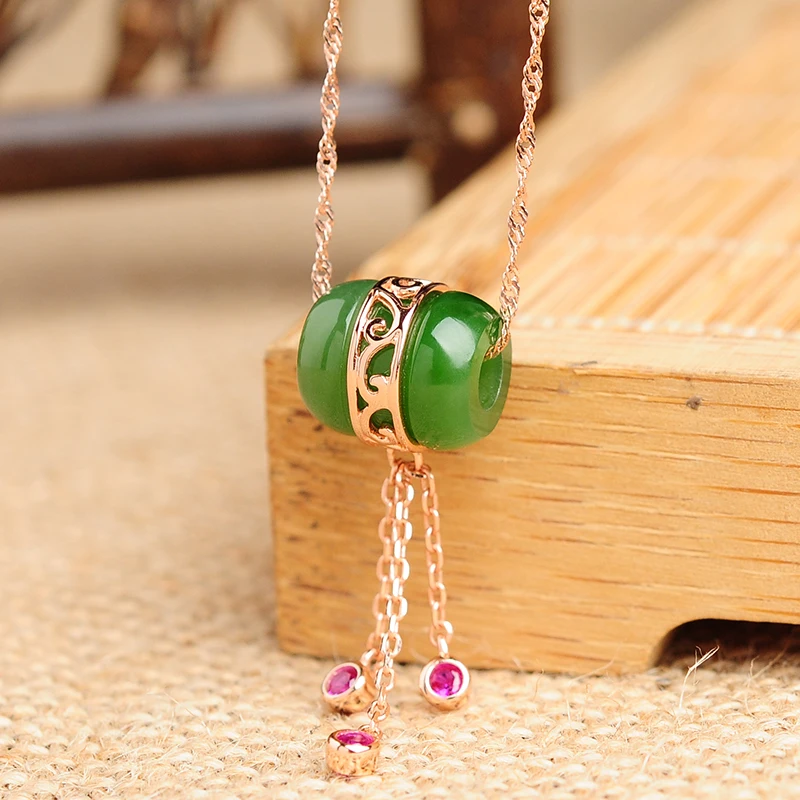 925 серебряная мозаика и Hetian jade Jasper Drum beads Road pass подвеска Изысканная девушка поток Su