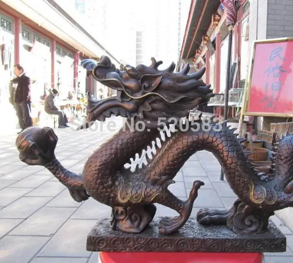 Китайский Коллекция Народная Классическая красная Бронза Дракон зверь Dragon Ball