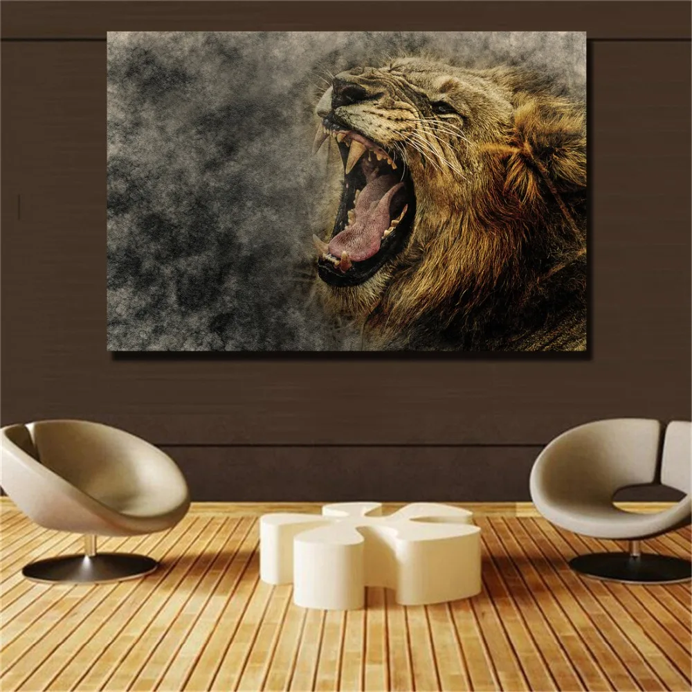 picture canvas painting HD Animal Wall Art Lion Canvas Painting Poster Home Decoration Black white Pictures For Living Room | Дом и сад