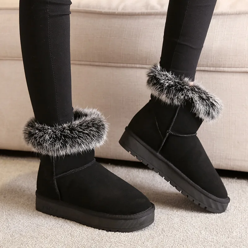 

ENMAYER Flat 2020 Slip on Footwear 34-40 Ladies Cool Woman Casual Shoes Black High Heel Fashion Square Heel Boots Fur WHY136