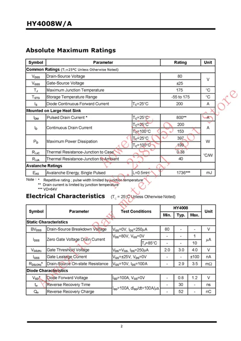 Aoweziic+ 20 шт. HY4008 HY4008W 80V 200A TO-3P МОП инвертор Ультра 80V 200A