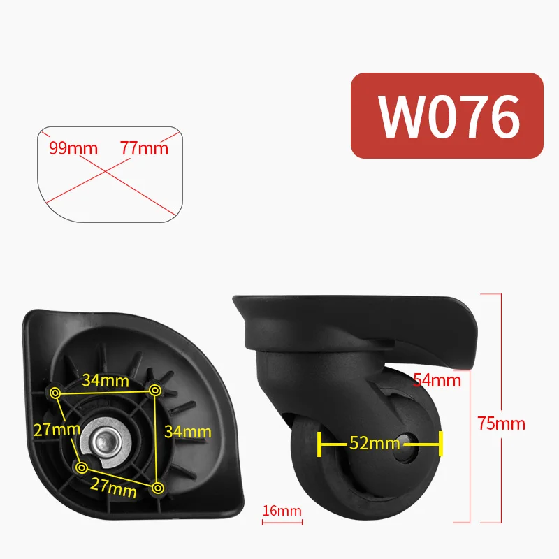 W076(2 Wheels)Black Сменные колеса, аксессуары для багажа, цветной чехол на колесиках, аксессуары, бесшумная колесная тележка, универсальные колеса, аксессуары, ролики - Цвет: W076(2 Wheels)Black