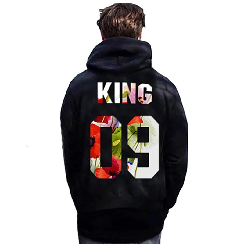 Новые толстовки с капюшоном для влюбленных принтом QUEEN KING 09 женские и мужские