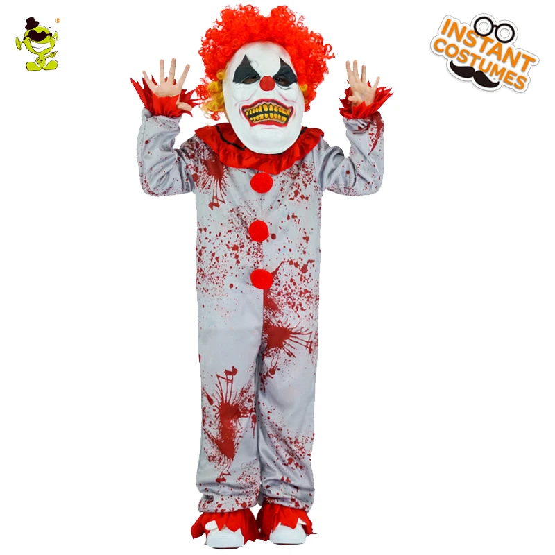 

Boys Evil Clown Costumes Halloween Party Cosplay Bloody Zombie Costume Role Play Outfit Children Killer Party Sets