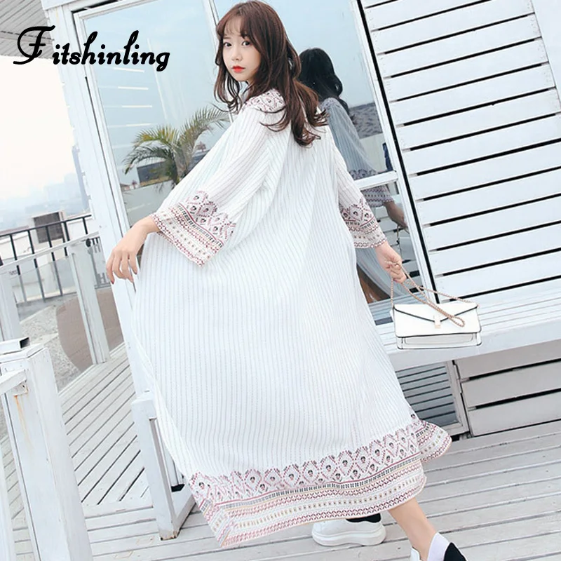 Fitshinling Boho polka dot striped swimwear beach cover up long cardigan ethnic summer kimono holiday slim bokini outer covers |
