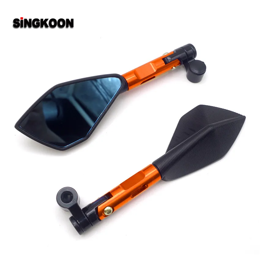 Short Arm Orange 8 10 мм Универсальные мотоциклетные зеркала с ЧПУ синие линзы боковое зеркало заднего вида для Yamaha Virago 535 Suzuki нарушителя Kawasaki versys 650 - Цвет: Short Arm Orange