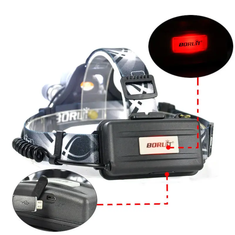 Модернизированный BORUiT RJ 3000 Plus XM L T6 3 светодиодный кабель Micro USB + 2 аккумулятора 18650