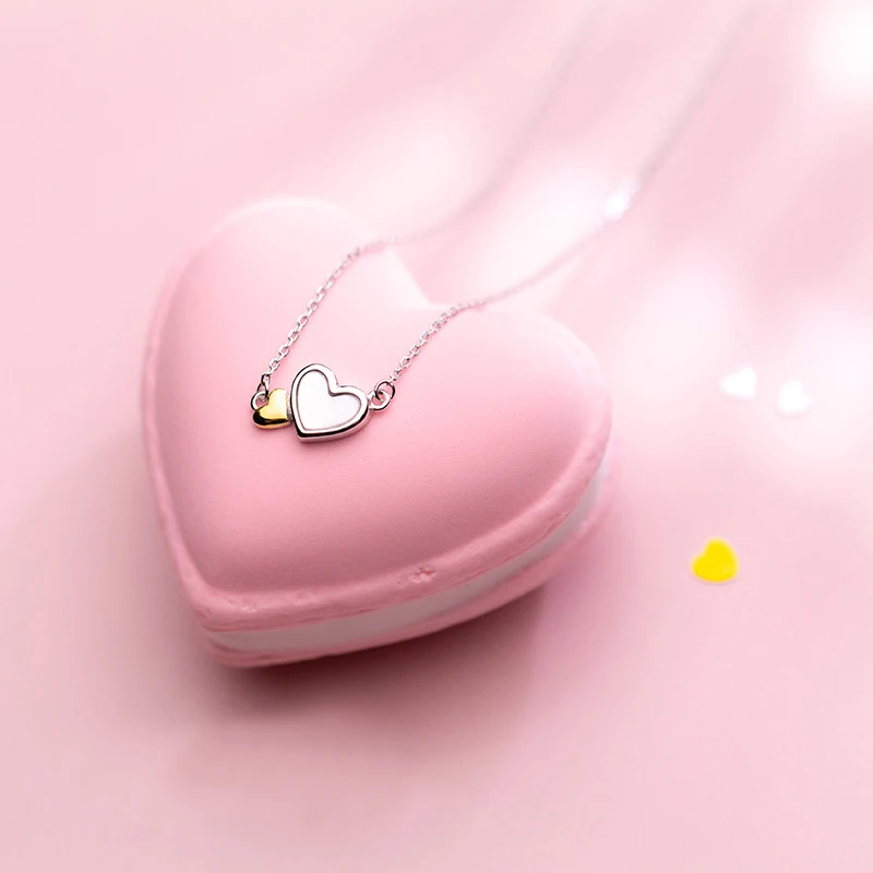 MloveAcc 925 пробы серебра Соединенные в любви двойной сердца цепи Цепочки и ожерелья и кулон для Для женщин стерлингового-серебро-ювелирные изделия