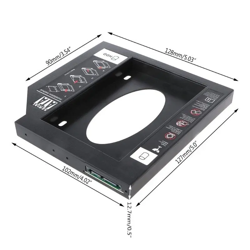 12,7 мм пластиковый второй HDD Caddy SATA Привод отсек SATA 3,0 2,5 дюймов SSD чехол для ноутбука CD/DVD rom