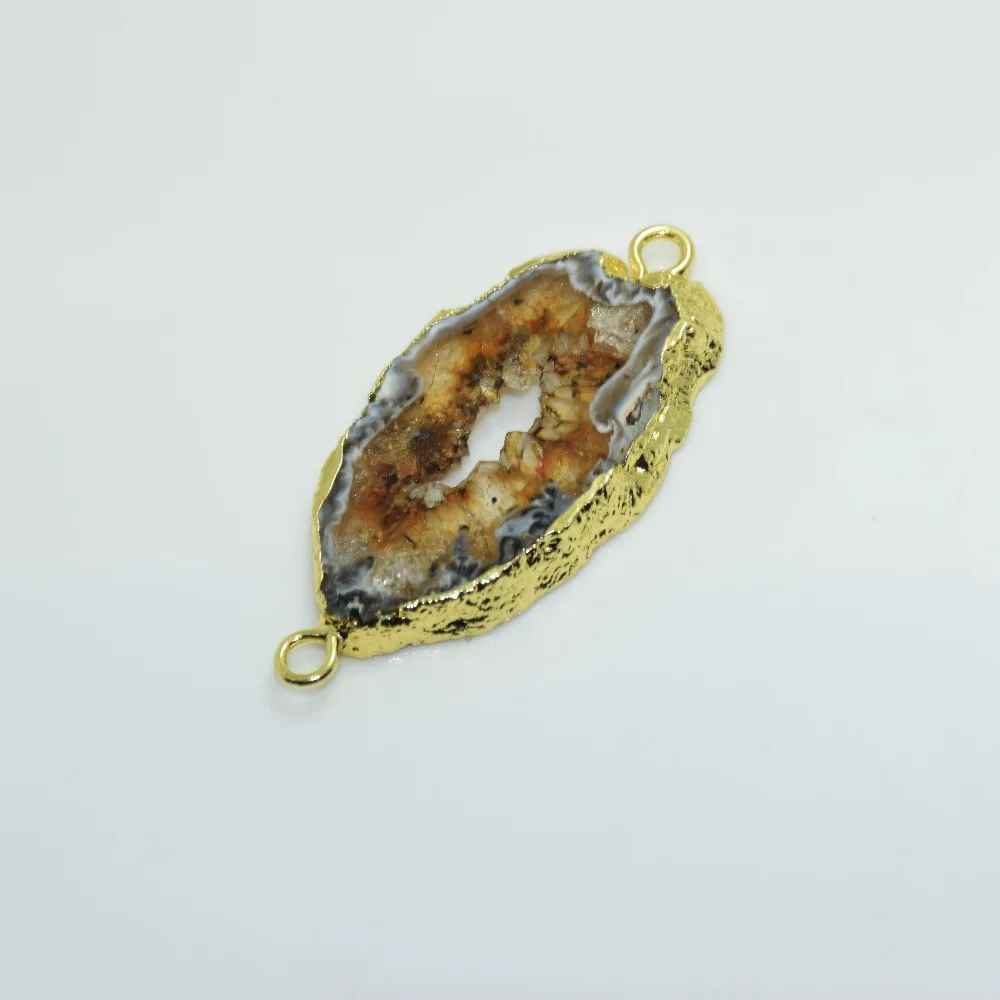 Подвеска Geode с друзой женская соединитель отверстием черный натуральный Золотой