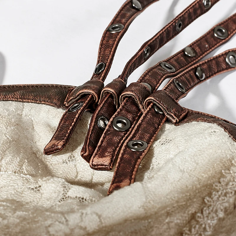 Женское кружевное платье в стиле панк длинное с тонкими лямками дизайнерское