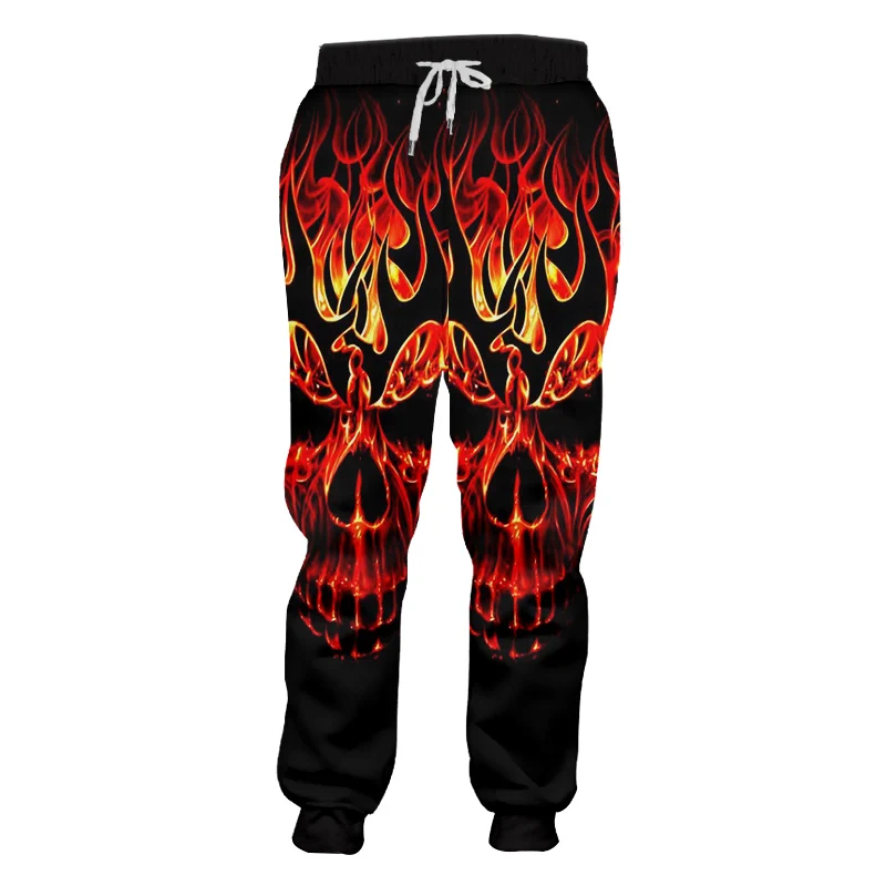 Мужские брюки джоггеры UJWI длинные красные тренировочные с 3D принтом огненного