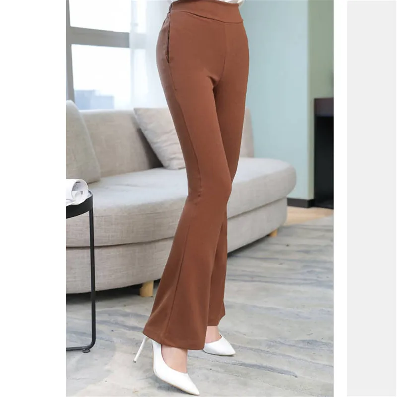caramel colour Новинка, женские брюки-клеш с высокой талией, рабочая одежда, облегающие брюки, эластичные брюки размера плюс, женские брюки-клеш, формальные calca - Цвет: caramel colour
