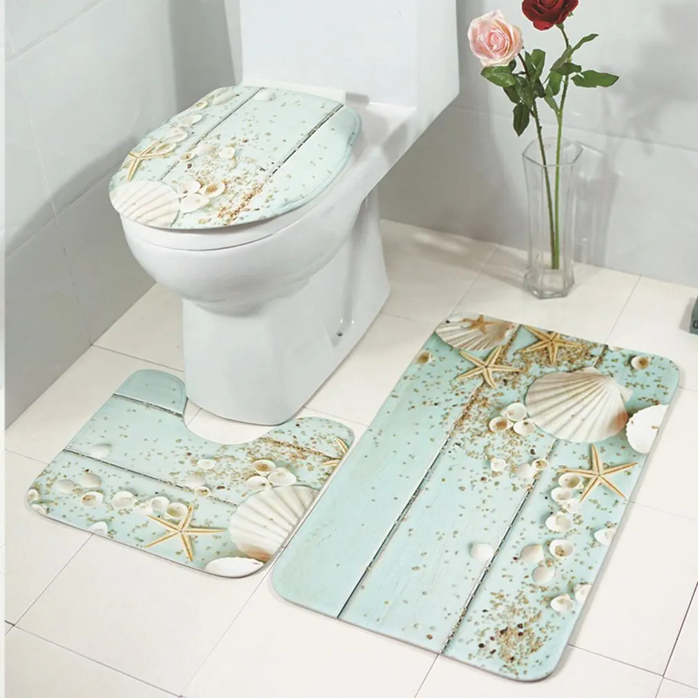 

3Pcs Bathroom Carpet Household Non-slip Mat Lid Toilet Cover Bathroom Accessories Absorbent Bathroom Rugs Set Home Decoration