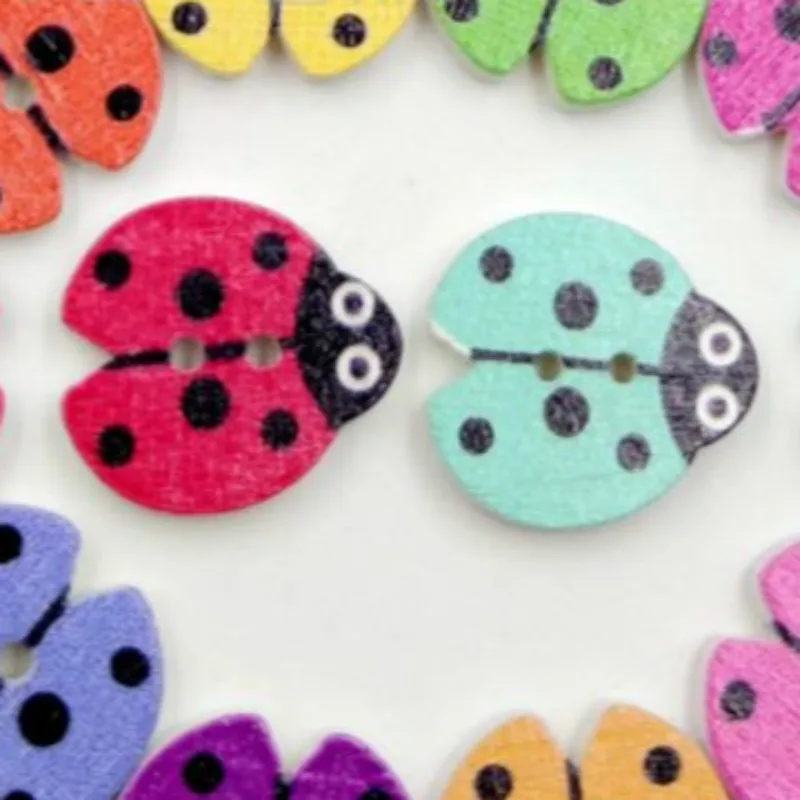 50 шт./компл. деревянные пуговицы для шитья мультяшная божья коровка цвет разные