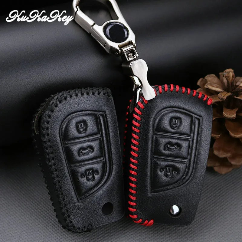 KUKAKEY кожаный чехол для автомобильного ключа Toyota Yaris Camry Corolla Prado REIZ Crown RAV4 Hilux