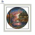 Картины Joy Sunday закат озеро вилла Сделай Сам Набор для вышивки крестиком DMC 14ct и 11ct и точная печать вышивки